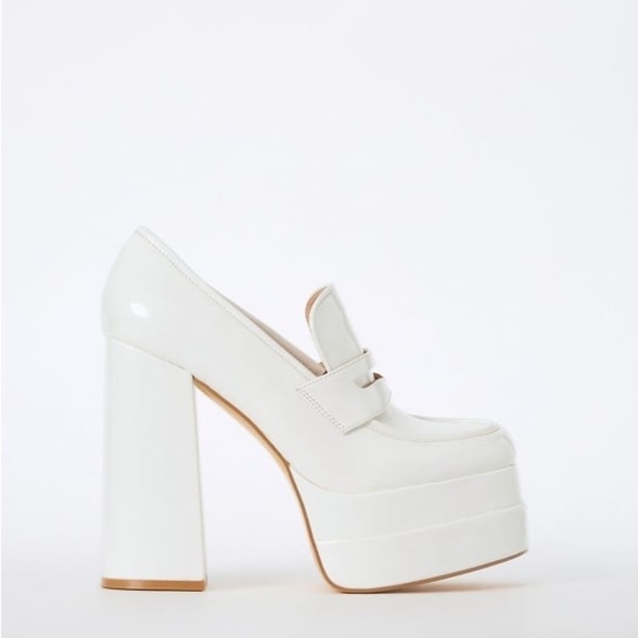 Shoe Dazzle Women’s Margaux White Platform Loafer Chunky Heel Shoes Size 8 New - Picture 5 of 14
